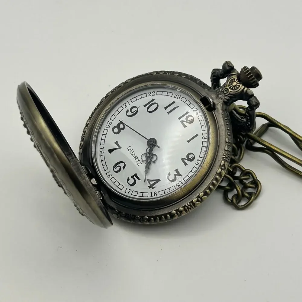 Decree Antiqued Bronze Finish Filigree Style Cover Pocket Quartz Watch